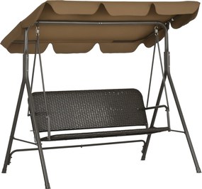 Outsunny 3-személyes Kültéri Kerti Hinta Állítható Napernyővel PE Rattan Üléssel és Karfákkal erkélyhez, teraszhoz, udvarhoz, teherbírás: 240 kg, 167x