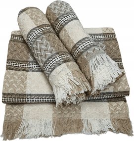 Dekoratív ágytakaró szett 170x205 2x 60x170 bézs kockás