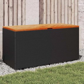 Fekete Polyrattan És Akácfa Kerti Tárolóláda 110 X 50 X 54 Cm