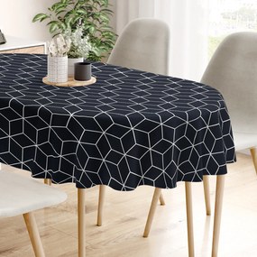 Goldea pamut asztalterítő - mozaik mintás, sötétkék alapon - ovális 120 x 160 cm