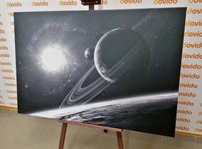 Kép bolygó az űrben fekete-fehér kivitelben