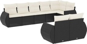 vidaXL 8 részes fekete polyrattan kerti ülőgarnitúra párnákkal