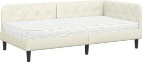vidaXL Sarokágy keret matracmal fejtámlával Krém 90 x 200 cm Bársony