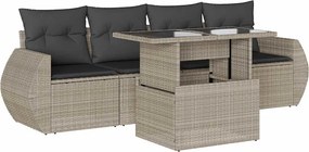 vidaXL 5 részes világosszürke polyrattan kerti ülőgarnitúra párnákkal