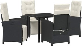 vidaXL Kert étkező szett párnával 5 pcs Fekete polirattan