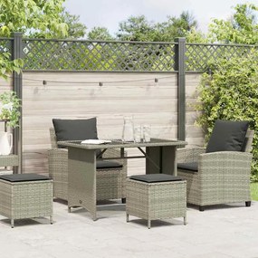 4 részes világosszürke polyrattan kerti ülőgarnitúra párnákkal