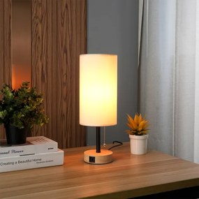 Brilagi - TABLON asztali lámpa USB-porttal 1xE27/25W/230V tölgy/fekete/krémszínű