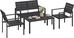 Outsunny 4 részes kerti ülőgarnitúra – kétszemélyes kanapé, 2 fotel és dohányzóasztal, fekete | Aosom