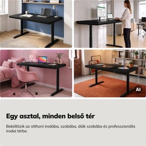 Elektromos ülő-álló íróasztal fiókkal és Qi vezeték nélküli töltővel fekete, 1400 mm: ELLIS