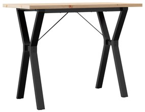 Tömör fenyőfa és acél étkezőasztal Y-vázzal 100x50x75,5 cm