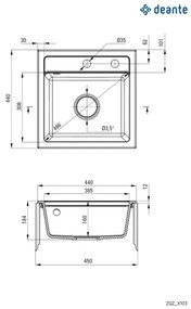 Deante ZQZ_S103 - ZORBA konyhai mosogató 44x44 cm gránit/metál szürke