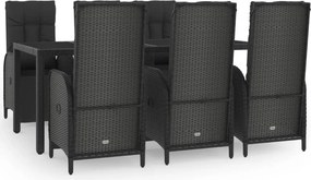 vidaXL 7 részes fekete polyrattan kerti étkezőgarnitúra párnával