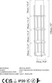Shelf Lamp 8113 fekete-réz fém és szövet polcos állólámpa