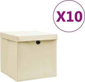 vidaXL 10 db krémszínű fedeles tárolódoboz 28x28x28 cm