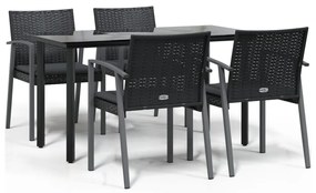 vidaXL 5 részes polyrattan és acél kerti étkezőgarnitúra párnával