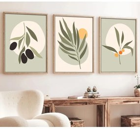 KÉSZLET 3x Kép képkeretben 50x70 cm levelek