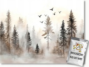 Fotótapéta Flizelina Grafika Erdő Fák Madarak Köd Bézs Barna 416x254 ragasztó