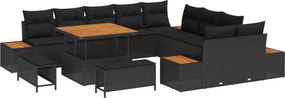 vidaXL Kerti Kanapé Szett párnával tárolóval 13 pcs Fekete Poli rattan