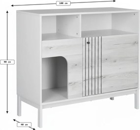 Komód FROST 100x90 cm fehér, alpesi tölgy dekorációval