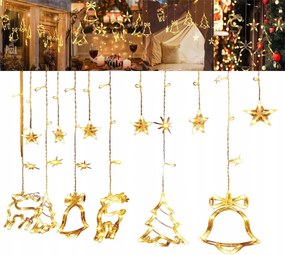 Fényfüggöny Led Karácsonyfa Fényfüzér Csengő Rénszarvas Fehér Meleg