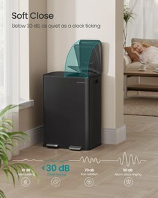 SONGMICS 60L Konyhai szemetes (2x30L), lágy záródás, fekete