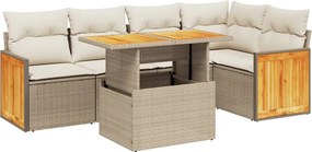 vidaXL 6 részes bézs polyrattan kerti ülőgarnitúra párnával
