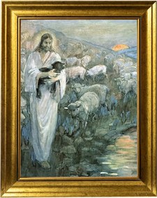 Jó Pásztor Vászonkép Arany Modern Keretben 30X40