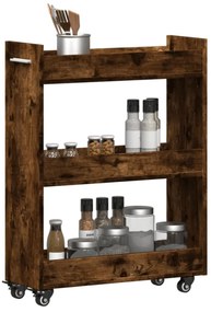 füstös tölgy színű szerelt fa szekrény kerekekkel 60x22x79 cm