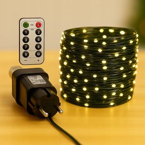 Drótos lámpa Micro Led 500 50 m Meleg fehér Zöld kábel IP44 távirányítóval