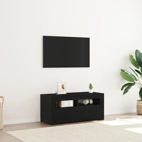 LED-es fekete tölgy TV szekrény 90x35x40 cm szerelt fából