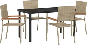 vidaXL Kert étkező szett párnával 5 pcs Bézs polirattan
