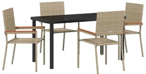 vidaXL Kert étkező szett párnával 5 pcs Bézs polirattan