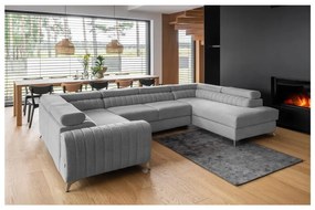 Világosszürke kinyitható-tárolóhelyes sarokkanapé (jobb oldali-U alakú) Louis – ELTAP