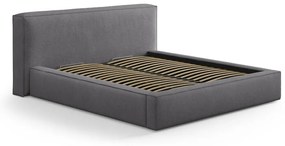 Sötétszürke kárpitozott ágyneműtartós franciaágy ágyráccsal 180x200 cm Simon Olivia – Micadoni