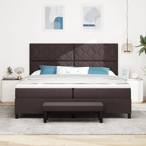 Box Spring ágy matraccal és padról sötétbarna 200x200 cm szövet
