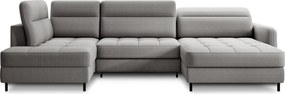 Világosszürke bársony kinyitható-tárolóhelyes sarokkanapé (bal oldali-U alakú) Berrto – ELTAP