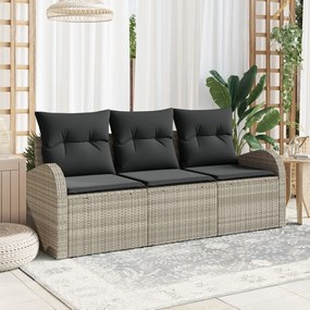 3 Darabos Kerti Kanapé Szett Párnákkal Világosszürke Poli Rattan