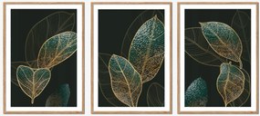 Triptyk 3 Db-os Képkeret szett zöld arany levelek fekete P2483_53x43