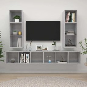 4 db betonszürke szerelt fa falra szerelhető TV-szekrény