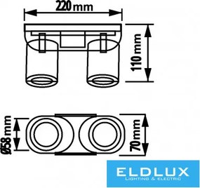 UNIVERSO Spot lámpatest 2xGU10 Max.35w IP20 220x70x110mm Fehér