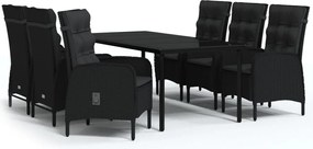 vidaXL 7 részes fekete kerti étkezőgarnitúra párnákkal