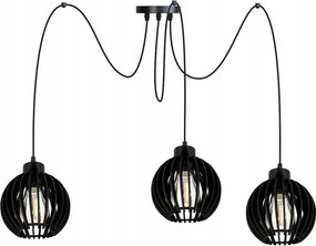 Lámpa fekete mennyezeti függeszték Túlnyúlás Loft lámpabúra fa 3x E27 Pók fekete