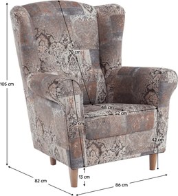 Füles fotel, szövet vintage barna, CHARLOT