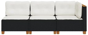 Fekete 3 személyes polyrattan kerti kanapé párnákkal