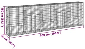 horganyzott vas gabion kosár fedéllel 500 x 50 x 150 cm