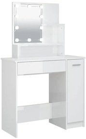 Magasfényű fehér fésülködőasztal LED-del 86,5 x 35 x 136 cm