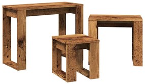 3 db antik fa színű szerelt fa egymásba tolható asztal
