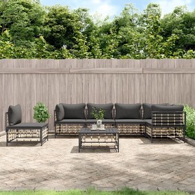 7 részes antracitszürke polyrattan kerti ülőgarnitúra párnákkal