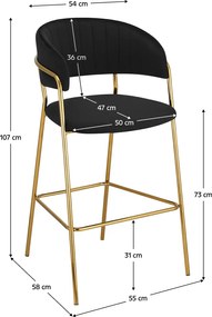 Design bárszék, fekete Velvet szövet/gold króm arany, DASMIN TYP 2