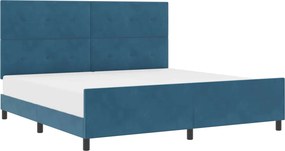 vidaXL Boxrugós ágy fejtámlával Sötét kék 200 x 200 cm Bársony